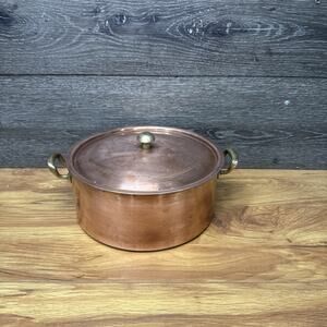 Culinox Spring Switzerland 3.5 Qt Copper Sauce Pan With Lid Brass Handle